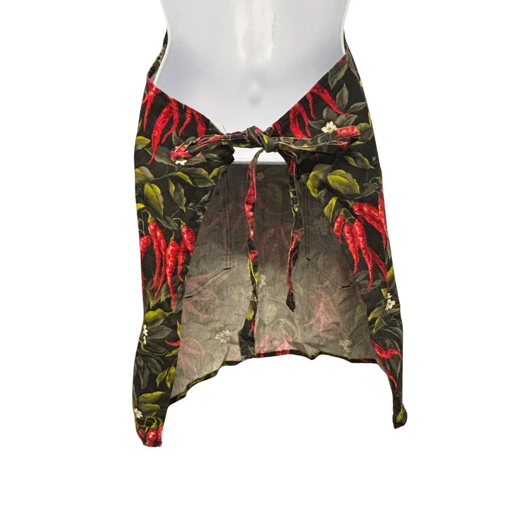Fresh Impressions Red Chili Pepper Print Bib Apron with Pockets Black Cotton